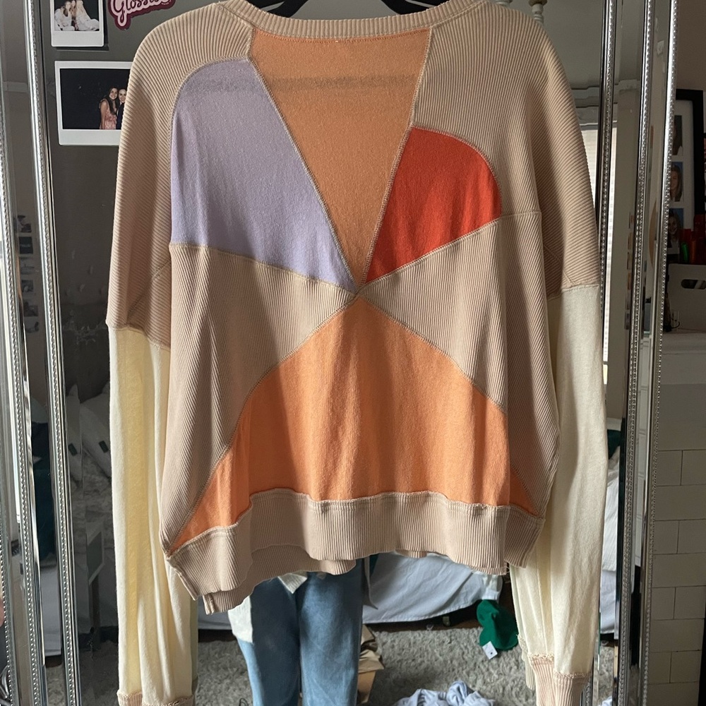 Pink Free People Movement long sleeve color-block sweater